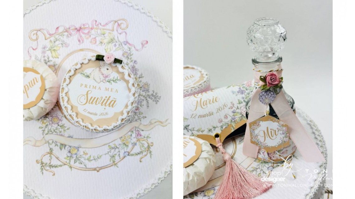 Trusou Botez Fetiță Belle Époque Floral Garden cu Iepuraș Trusou Personalizat Toni Malloni 8